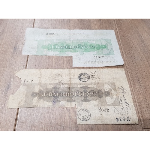 74 - 2 BRITISH CANCELLED 5 POUND BANK NOTES INCLUDES DARLINGTON AND STOCKTON