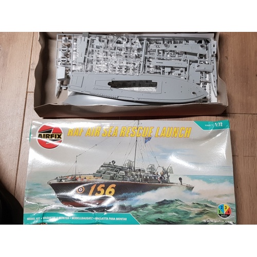 128 - 4 BOXED MODEL VEHICLES INCLUDING AIRFIX RAF AIR SEA RESCUE LAUNCH BOAT AND REVELL SILBERPFEIL MERCED... 