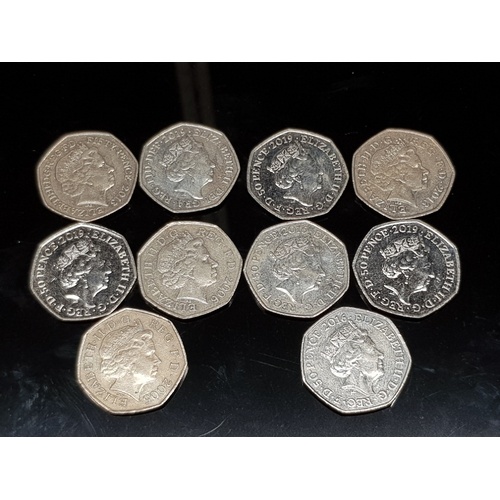 132 - 10 COLLECTABLE 50 PENCE PIECES INC SHERLOCK HOLMES AND BENJAMIN BRITTEN ETC