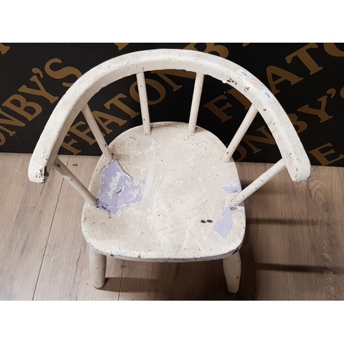 146 - PAINTED DOLLS BENTWOOD ARMCHAIR 42CM PLUS VINTAGE PAINTED DOLLS COT 30CM X 52CM