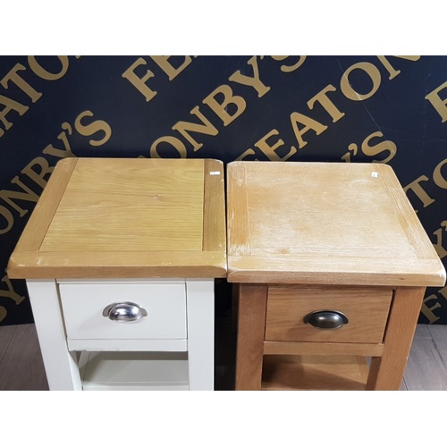 159 - 2 OAK SINGLE DRAWER SIDE TABLES 47CM BY 36CM BY 40CM