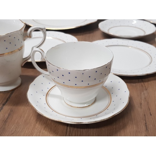 235 - 16 PIECES OF GLADSTONE POLKA DOT PATTERNED CHINA INCLUDES CUPS AND SAUCERS ETC