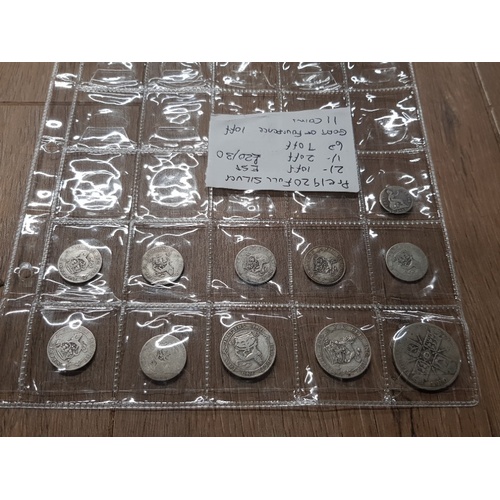 288 - 11 PRE 1920 FULL SILVER BRITISH COINAGE INCLUDES SIX PENCE FOUR PENCE AND FLORINS ETC