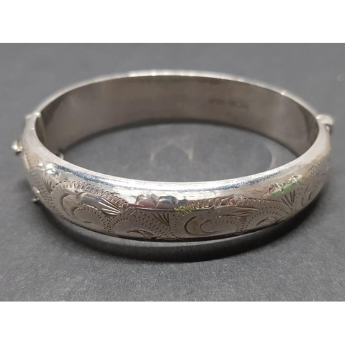 344 - HALLMARKED FOR T.H. CRATHORNE LTD BIRMINGHAM 1965 HALF ENGRAVED CUFF BRACELET 19.6G