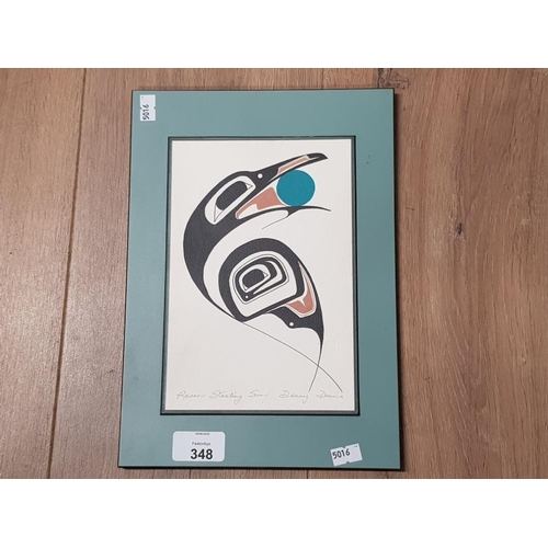 348 - DANNY DENNIS SIGNED SILKSCREEN OF A STEALING RAVEN 14.5 X 21CM