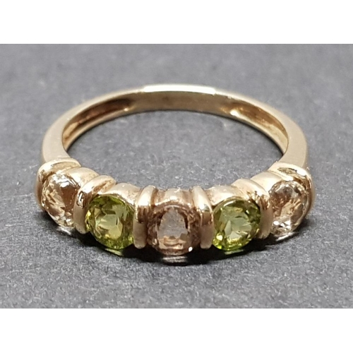 359 - 9CT GOLD RING WITH PERIDOT AND TOPAZ STONES 2.2G SIZE N