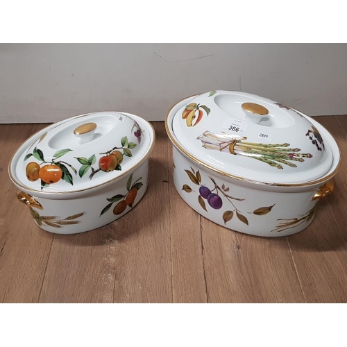 366 - ROYAL WORCESTER EVESHAM 2 X LARGE OVAL CASSEROLES WITH COVERS 12INCH AND 10INCH