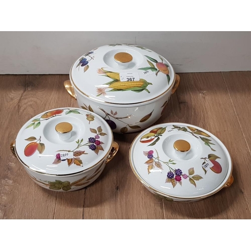 367 - 3 ROYAL WORCESTER EVESHAM ROUND AND LIDDED SERVING DISHES 9.5, 7.5 AND 6.5 INCHES