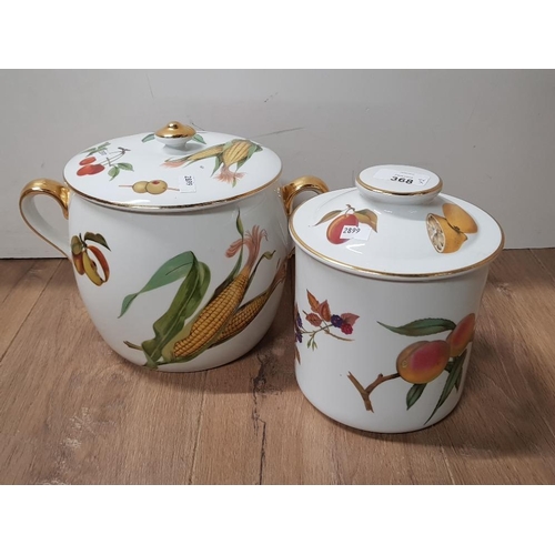 368 - ROYAL WORCESTER EVESHAM BISCUIT BARREL AND LIDDED STORAGE JAR