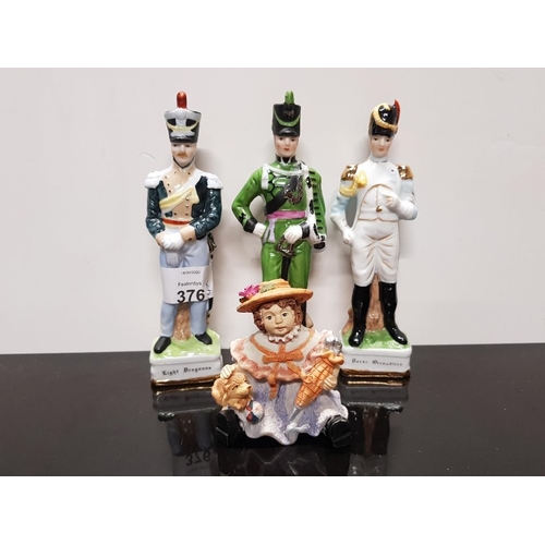 376 - 3 MILITARY FIGURINES INC DRAGOONS ETC PLUS COMPOSITION DOLL FIGURINE