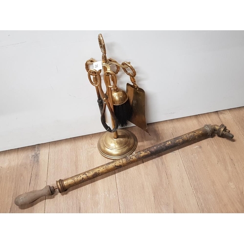 395 - BRASS COMPANION SET ON STAND PLUS VINTAGE BRASS GARDEN SPRAY