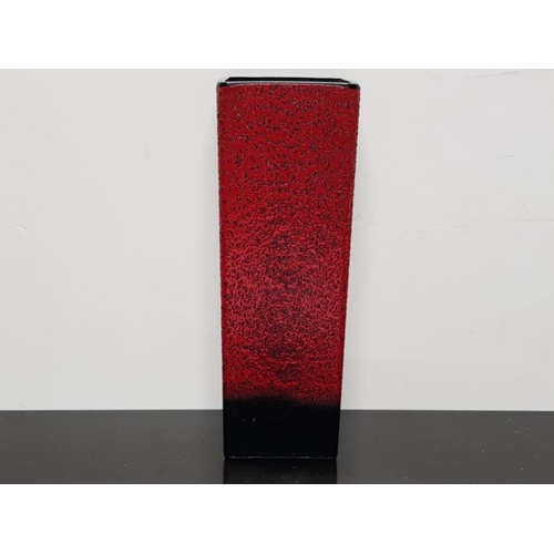 306 - VERY LARGE AND HEAVY 9 INCH ART GLASS SQUARE VASE MADE BY STUART STRATHEARN IN THE DARK CRYSTAL RED ... 