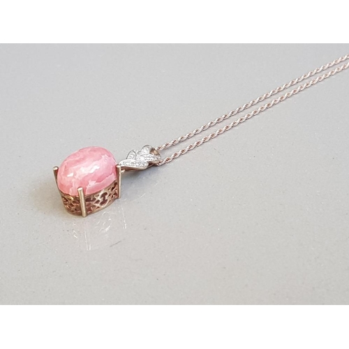 112 - SILVER AND ROSE GOLD PLATED RHODO CHROSITE PENDANT AND CHAIN