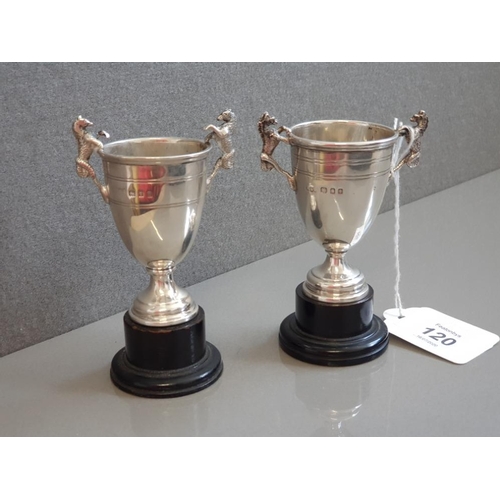 120 - 2 MINIATURE HALLMARKED SILVER TROPHIES 9CMS 85G