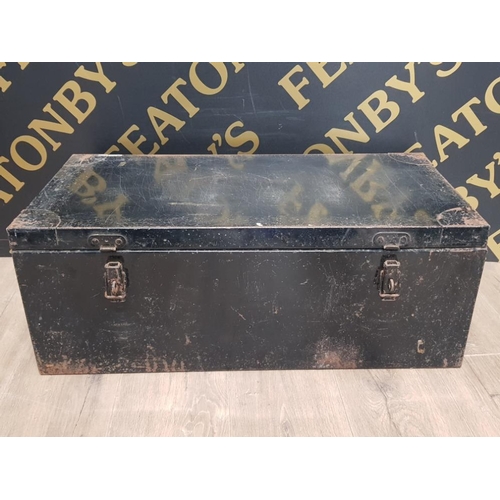 152 - LARGE METAL TIN TRUNK WITH F AND B TRADE MARK