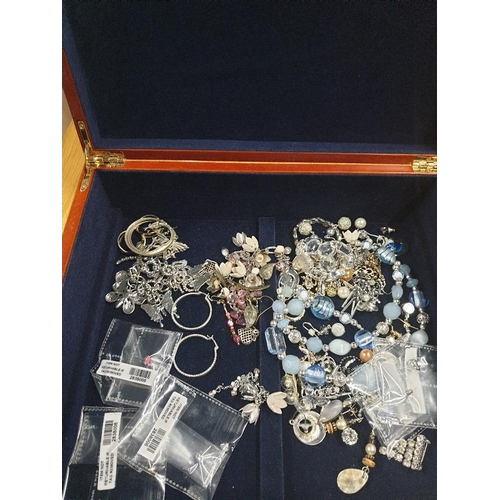 171 - A BOX OF MISCELLANEOUS COSTUME JEWELLERY PLUS A PAIR OF 925 SILVER EARRINGS