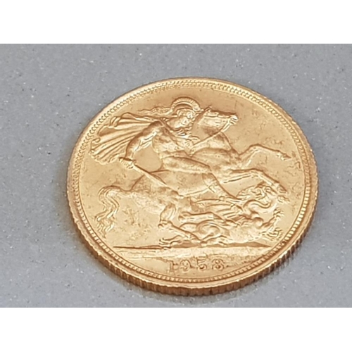 196 - 22CT GOLD 1958 FULL SOVEREIGN COIN