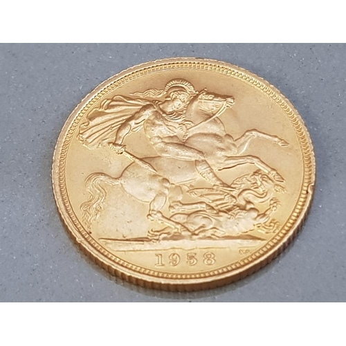 204 - 22CT GOLD 1958 FULL SOVEREIGN COIN