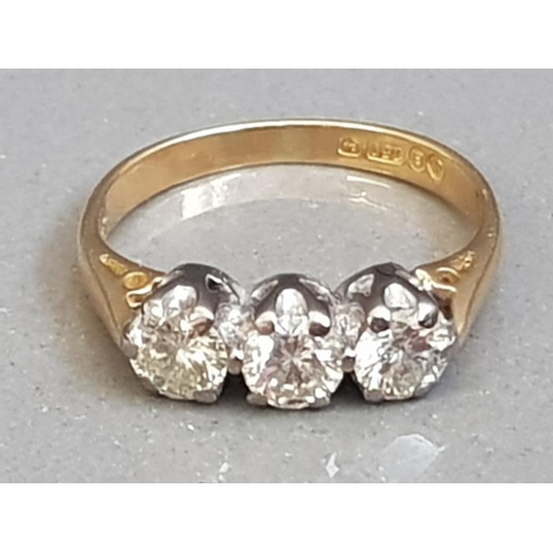 207 - 18CT GOLD THREE STONE DIAMOND RING 2.9G SIZE I1/2