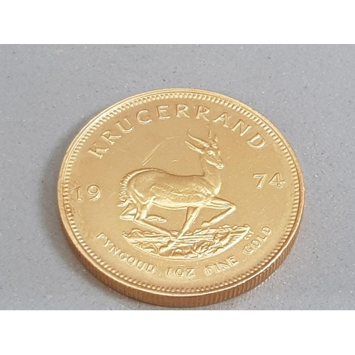 212 - GOLD COIN 22CT GOLD 1974 SOUTH AFRICAN KRUGERRAND