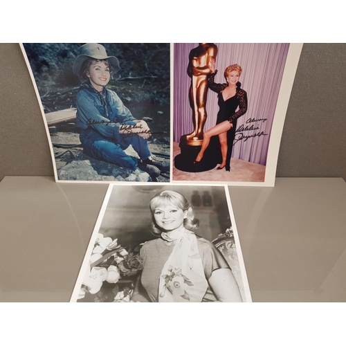 22 - HOLLYWOOD DEBBIE REYNOLDS THREE SIGNED AUTOGRAPHS EACH A DIFFERENT POSE