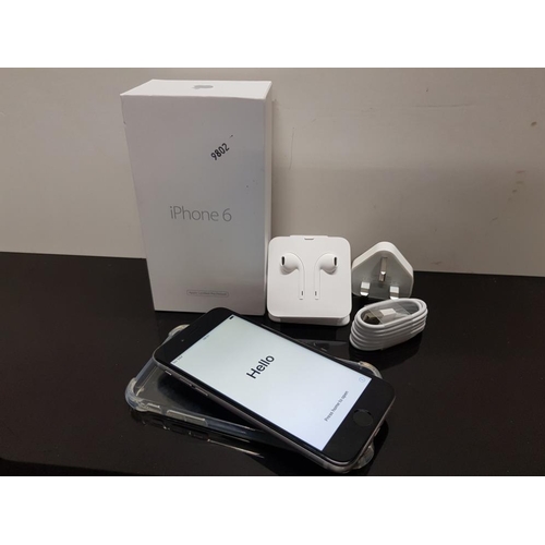 236 - APPLE IPHONE 6, 64GB PHONE COMPLETELY WIPED, INCLUDES UNUSED CHARGER AND STILL SEALED EARPHONES, COM... 