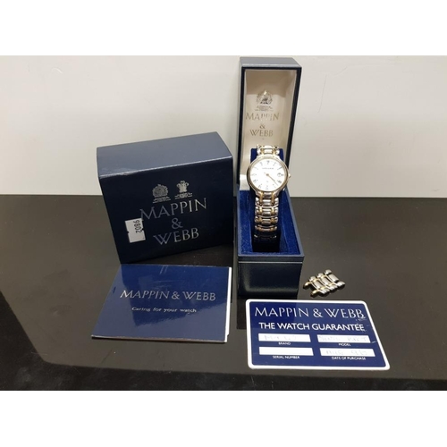 237 - MAPPIN AND WEBB UNISEX CALENDAR WRISTWATCH WITH SPARE LINKS AND BOOKLET IN ORIGINAL BOX