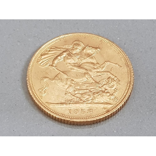 329 - 22CT GOLD 1958 FULL SOVEREIGN COIN