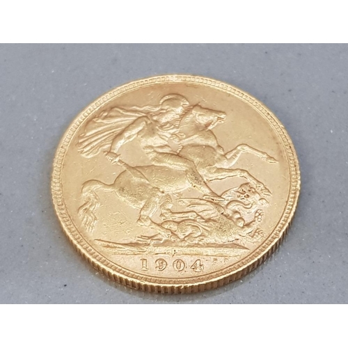 335 - 22CT GOLD 1904 FULL SOVEREIGN COIN STRUCK IN PERTH