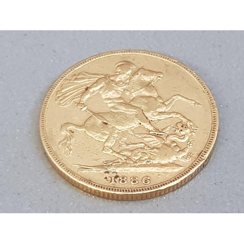 381 - 22CT GOLD 1886 FULL SOVEREIGN COIN