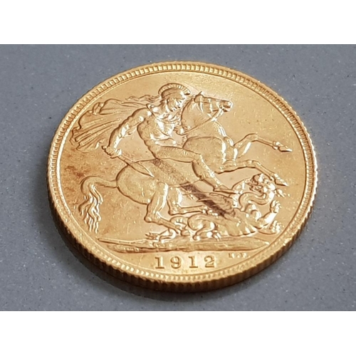 73 - 22CT GOLD 1912 FULL SOVEREIGN COIN