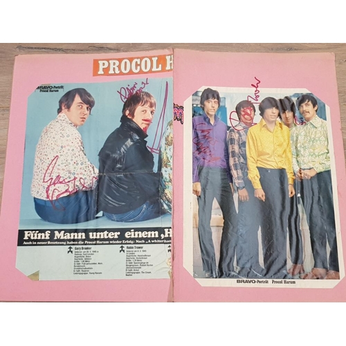 97 - DOUBLE PAGE SPREAD FROM A SCRAPBOOK FEATURING COLOUR MAGAZINE PHOTOGRAPHS OF PROCOL HARUM, EACH IMAG... 