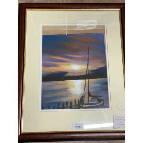 274 - A FRAMED PASTEL DRAWING TITLED EVENING WINDERMERE BY J D PARRACK 29CM BY 23CM