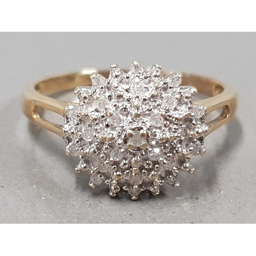 104 - 9CT YELLOW GOLD DIAMOND CLUSTER RING 3.2G SIZE Q