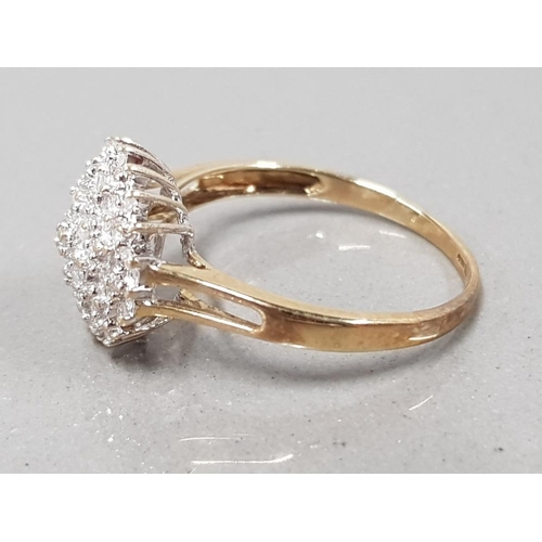 104 - 9CT YELLOW GOLD DIAMOND CLUSTER RING 3.2G SIZE Q