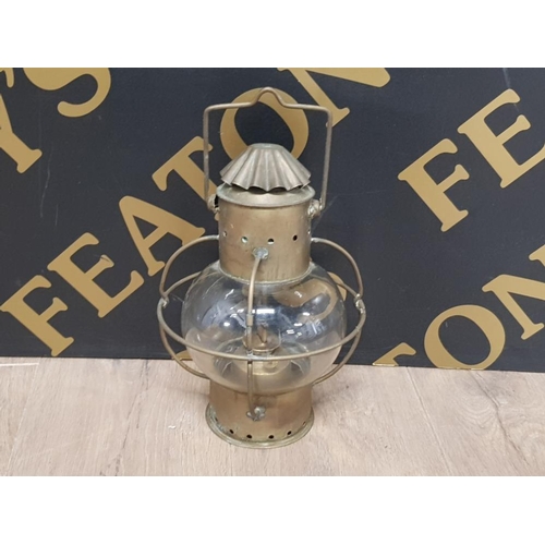 148 - A VINTAGE BRASS HANGING OIL LAMP TOGETHER WITH ONE OTHER BRASS ITEM