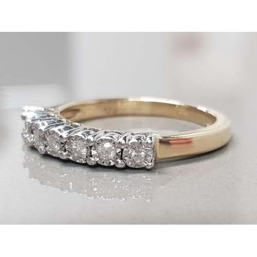 213 - 9CT YELLOW GOLD SEVEN STONE DIAMOND RING APPROXIMATELY 0.2CT SIZE S 4.1G