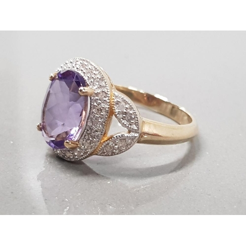 215 - 9CT YELLOW GOLD AMETHYST AND DIAMOND RING SIZE P 4.2GRAMS