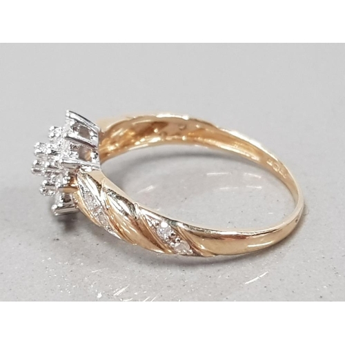 121 - 9CT YELLOW GOLD DIAMOND CLUSTER RING APPROXIMATELY  .25CTS  1.9G SIZE N