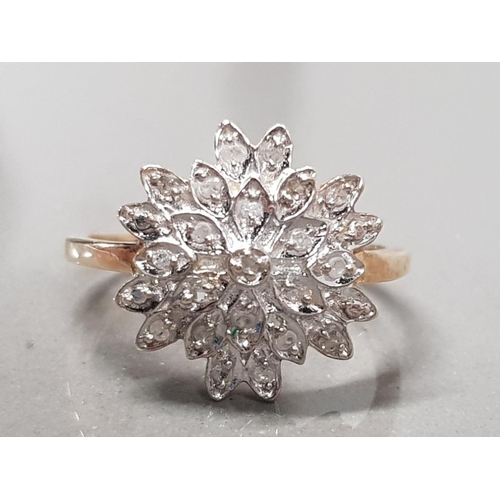 126 - 9CT YELLOW GOLD DIAMOND CLUSTER RING APPROXIMATELY .1CT 2.6GRAMS