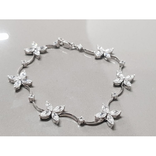 225 - 14CT WHITE GOLD CUBIC ZIRCONIA FLOWER BRACELET