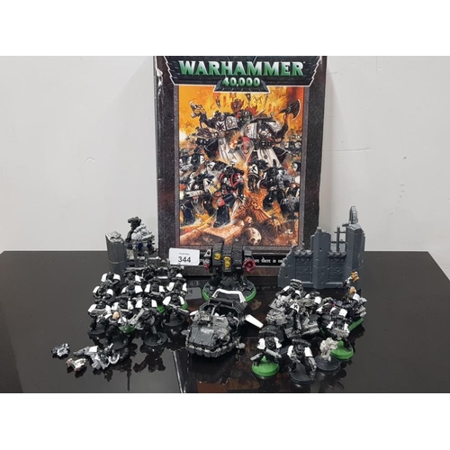 344 - GAMES WORKSHOP WARHAMMER 40,000 RULE BOOK AND SPACE MARINE BLACK TEMPLARS ARMY PLUS 2 RUINS BATTLEFI... 