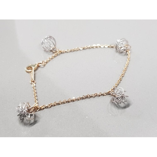 352 - 9CT YELLOW GOLD BRACELET WITH WHITE GOLD CAGE STYLE CHARMS 2.8GRAMS