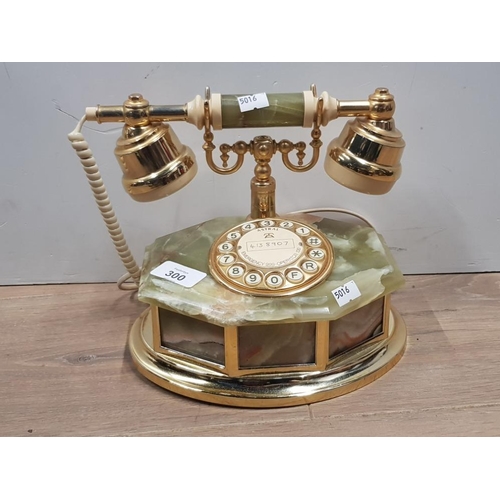 300 - ANTIQUE STYLE BRASS AND CARVED ALABASTER TELEPHONE