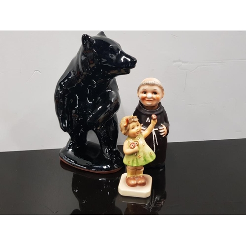 304 - UNMARKED LARGE HAND MOULDED RUSSIAN POTTERY BEAR AND V BEE GOEBEL WEST GERMAN FRIAR BOTTLE AND HUMME... 