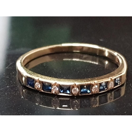 320 - 18CT HALF ETERNITY TYPE RING WITH SAPPHIRES AND DIAMONDS SIZE O GROSS WEIGHT 1.9G