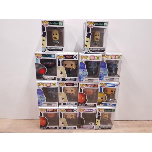 324 - 14 COLLECTABLE POP FIGURES INCLUDES HELLBOY AND FORTNITE ALL UNOPENED IN ORIGINAL BOXES