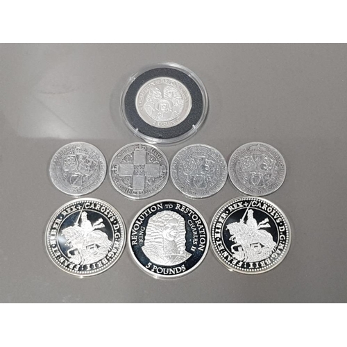 342 - 4 SILVER FLORIN COINS DATED PRE 1947, 2 DATED 1899, ALSO INCLUDES SILVER 5 AND 2 POUNDS SILVER REVOL... 