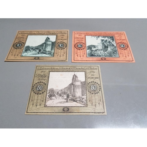 355 - AUSTRIAN NOTGELD BANKNOTES SET: 10, 20 AND 50 HELLER, DATE 1920