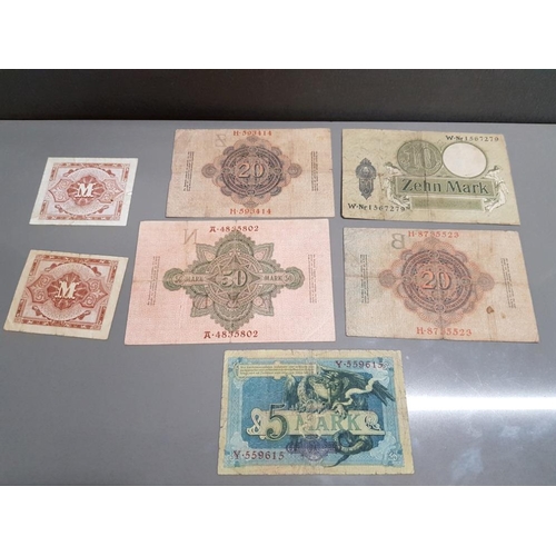 358 - SEVEN PRE 1954 GERMAN BANKNOTES TO INCLUDE A HALF, TWENTY, AND FIFTY MARK